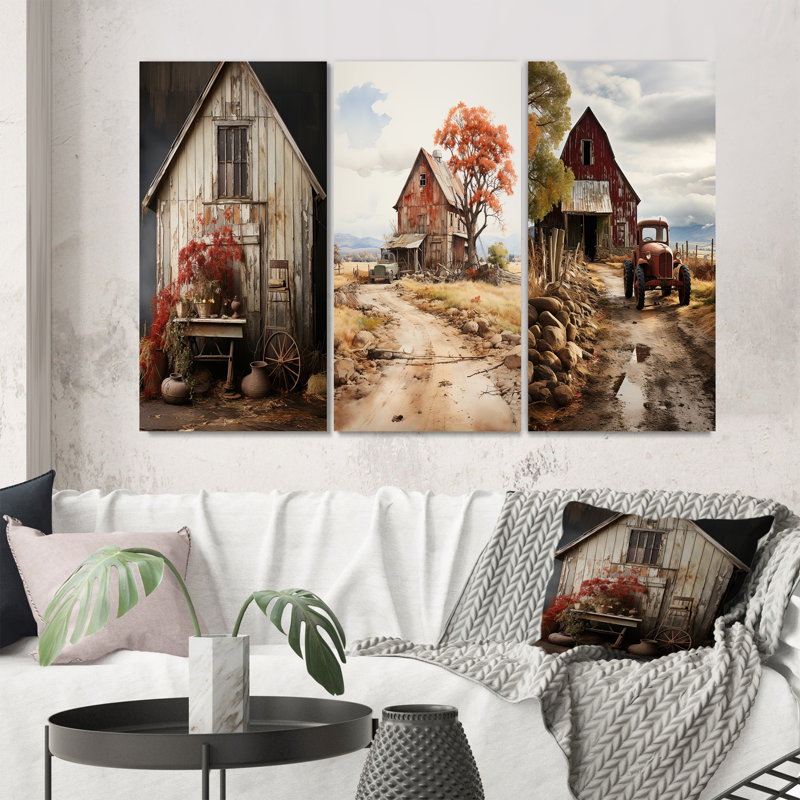 Barns Charm rustique - ensemble d'art floral de 3 pièces, H 28 po x l 36 po, Toile tendue