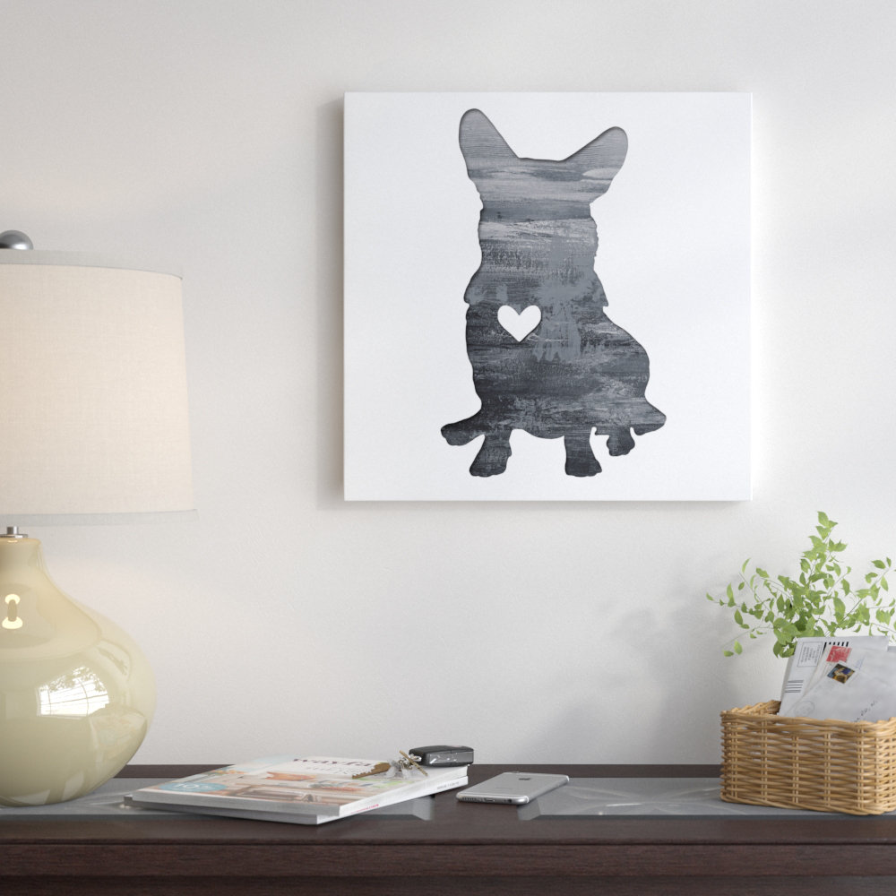 'Ink Silhouette Corgi' Graphic Art Print on Wrapped Canvas in Gray East Urban Home 