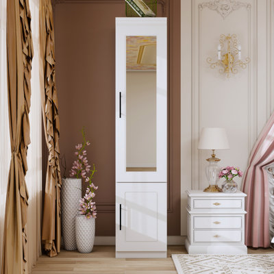 Armoire With Mirrored Door And Hanging Rod