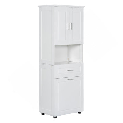 Grande armoire de salle de bain avec panier à linge, grand espace de rangement