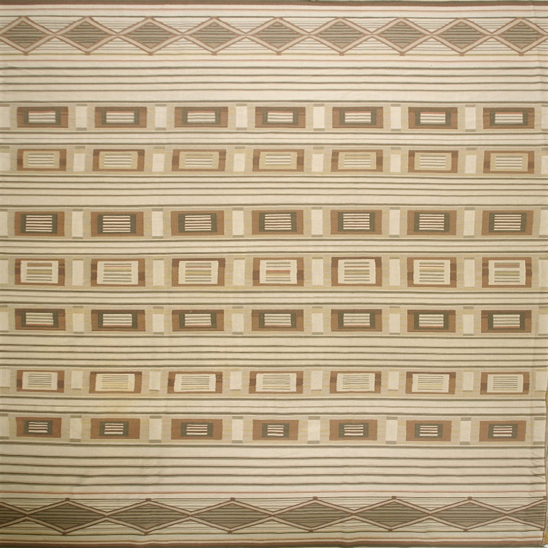Vintage Mid Century Modern Large Earthy Color Geometric Flat Woven Indian Dhurrie Rug