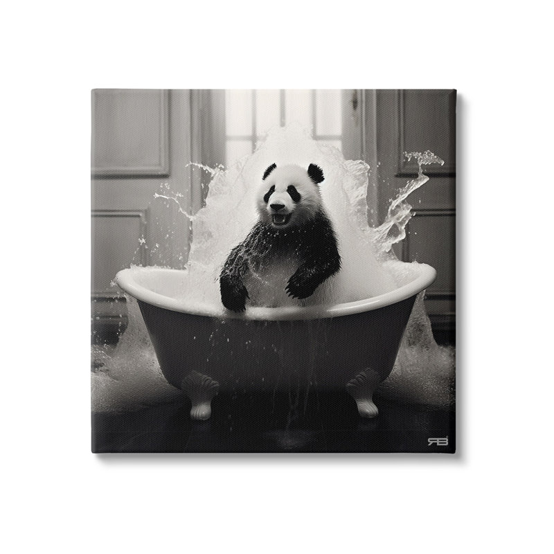 "Panda & Splashing Bathaign" par RB sur toile, H 30 po x l 30 po