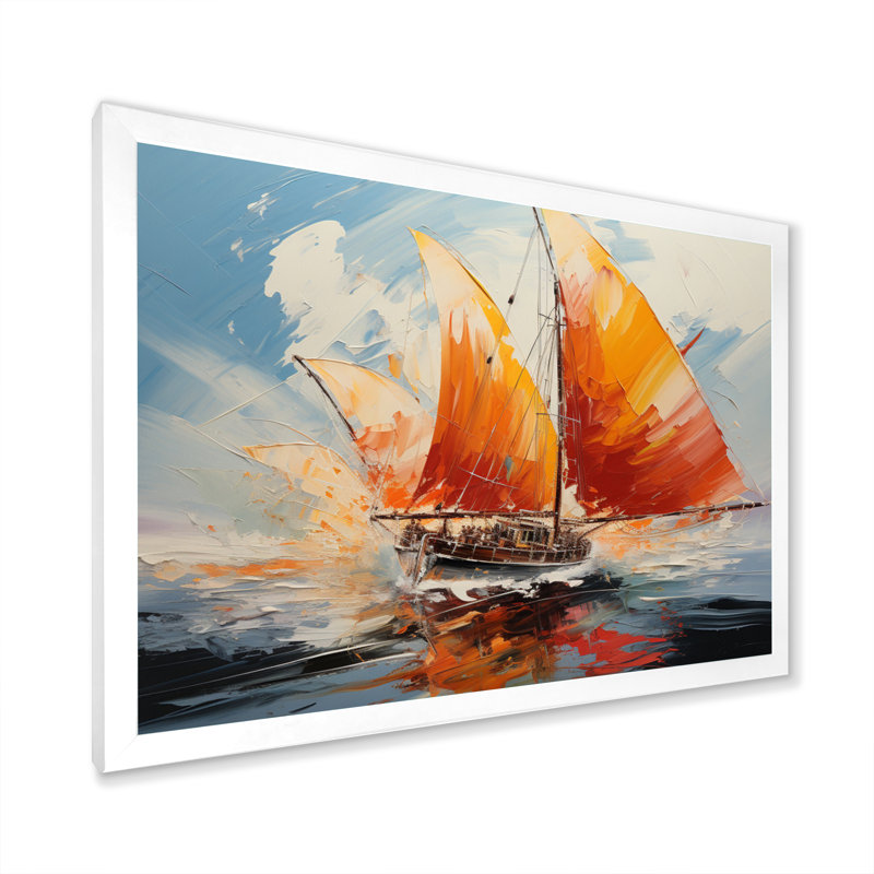 " Boat Energetic Sails ", White Single Picture Framed, 24" H x 32" W x 1" D