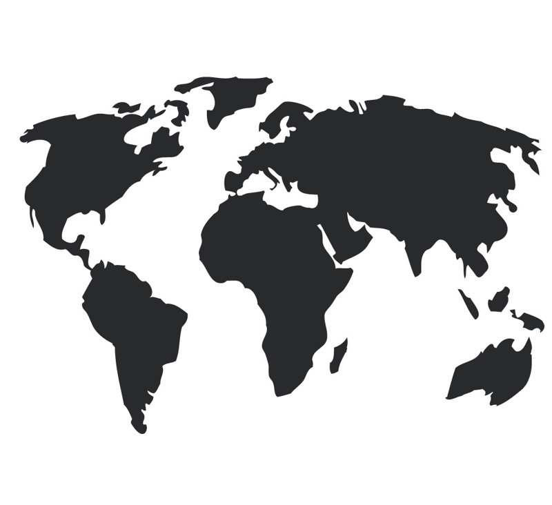 Décalcomanie murale carte du monde, H 22 po x l 32 po x P 0,01 po, Noir