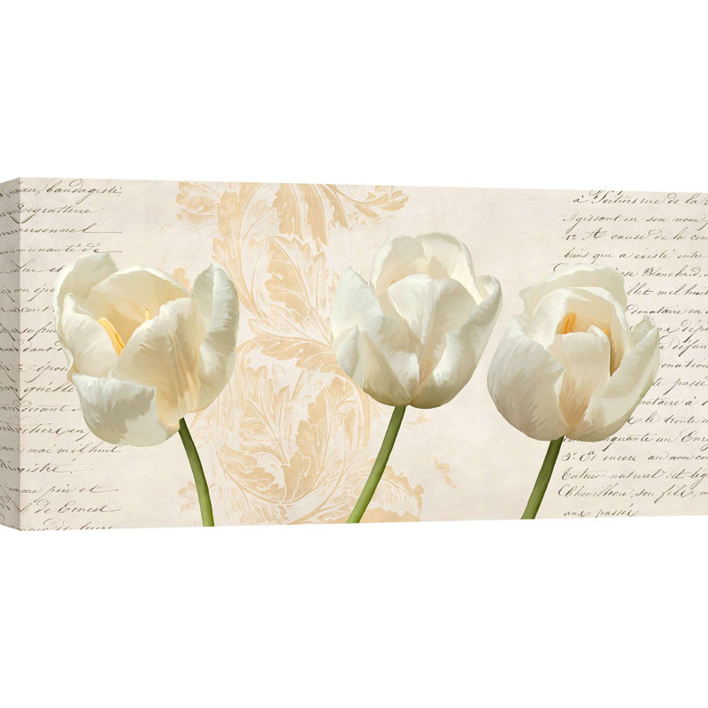 Floral Decorative Panel: Three Tulips by Elena Dolci - Wrapped Canvas Print, 50cm H x 100cm W x 4cm D