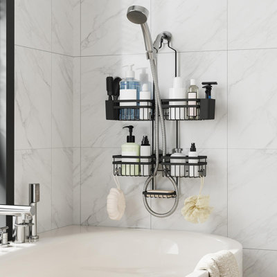 Organisateur de douche anti-balançoire réglable à 3 niveaux avec ventouses robustes, résistant à la rouille et aux dommages (GOLD)