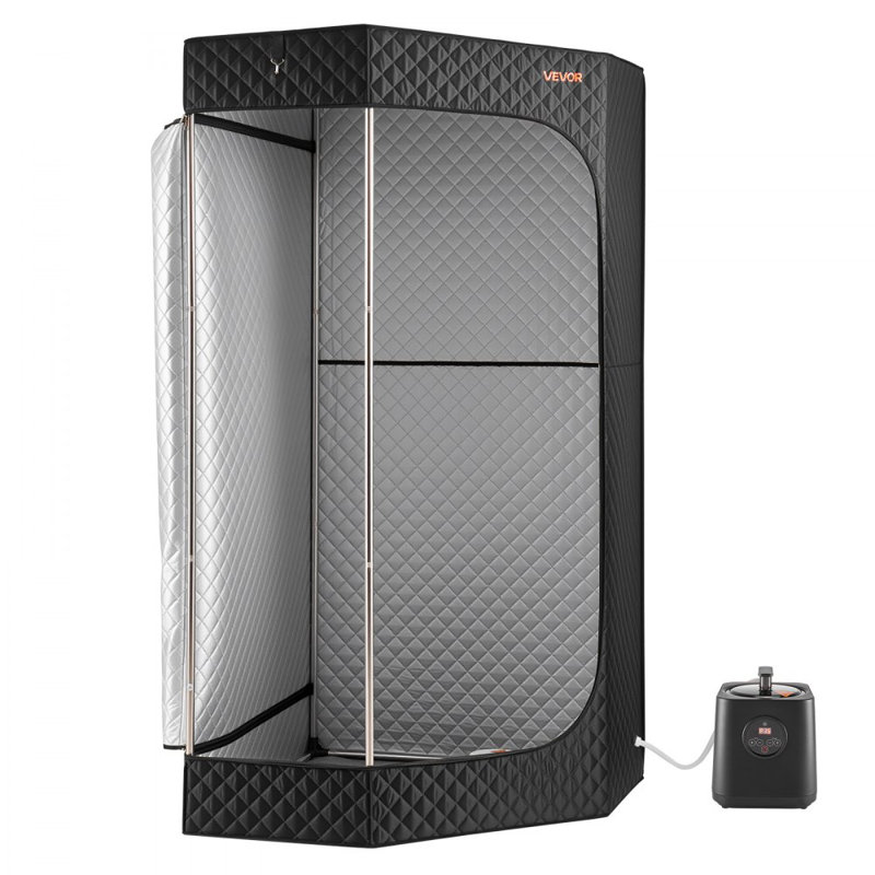Upgraded Portable Steam Sauna for Home, 1 Person Full Body Home Spa Tent with Steamer & 1 Foldable Chairs & Remote & Essential Oil Box,Heavy-Duty Stainless Steel Sauna Box, (Black,Pentagon)