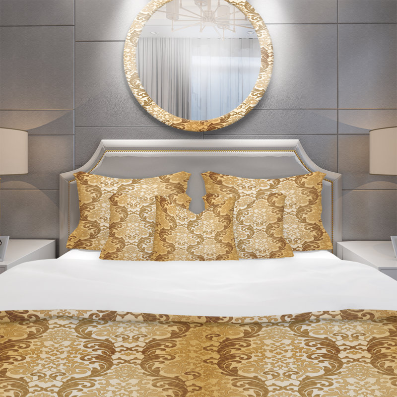 Ensemble de housse de couette jaune / doré traditionnel, Housse de couette double / grand + 2 taies décora