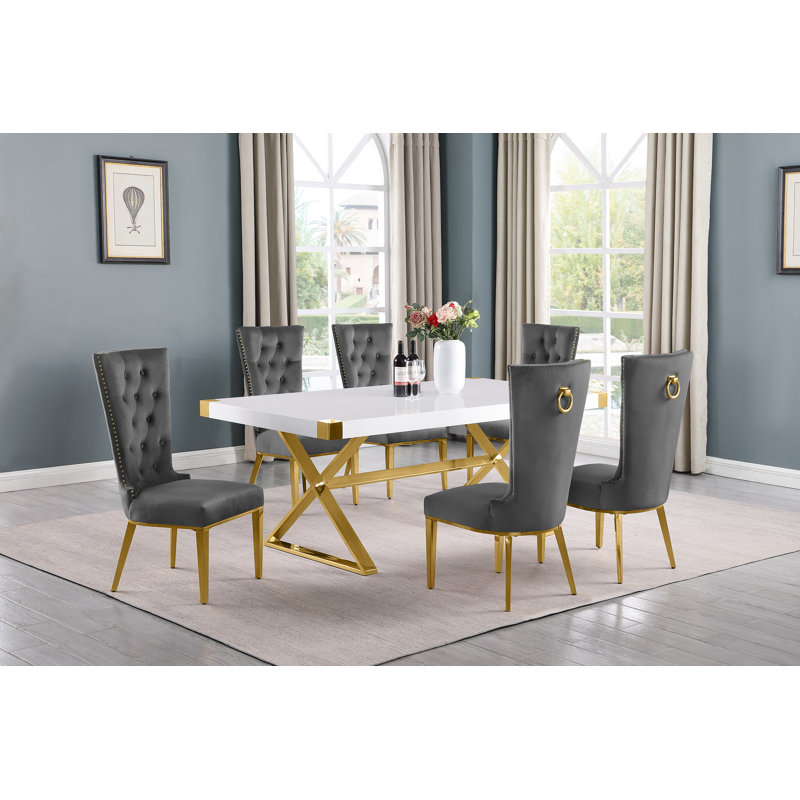 Ensemble de salle à manger rectangulaire L 78 po x l 40 po Hitansh, 7, Noir / argent, Argent