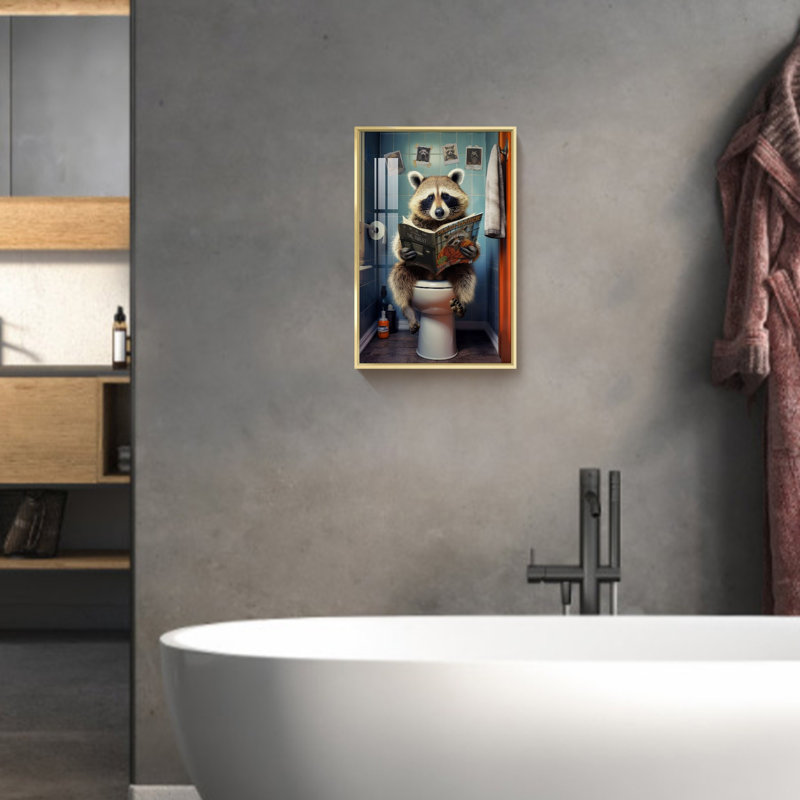 " Bathroom Animal ", Gold Framed, 15.88" H x 11.88" W x 1" D