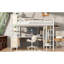 Lit mezzanine en métal robuste avec grand lit, bureau en L, garde-robe et compartiments de rangement, pour une utilisation régulière, sécuritaire pour les adolescents-736292589