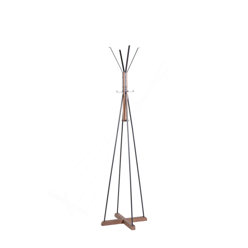 Reclaimed Wood And Metal Freestanding Coat Rack With Hooks Use In Bedroom, Living Room