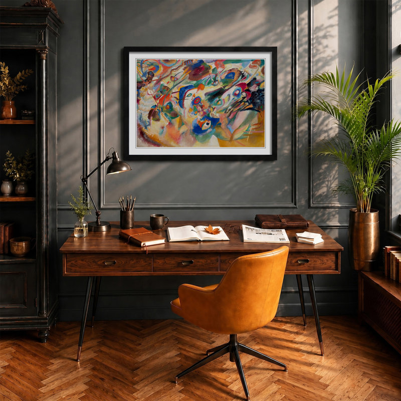 Composition VII by Wassily Kandinsky - Picture Frame Painting on MDF, 48cm H x 65cm W x 2cm D, Black Framed