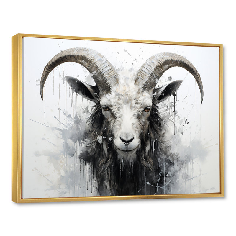 Impression sur toile, "Ram noir et blanc", Cadre flottant doré, H 30 po x l 40 po x P 1,5 po