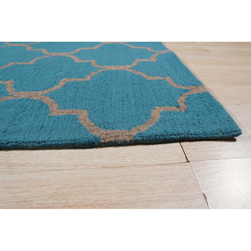 Crescentino Royal Blue Hand Tufted Wool Light Blue Traditional Trellis Area Rug