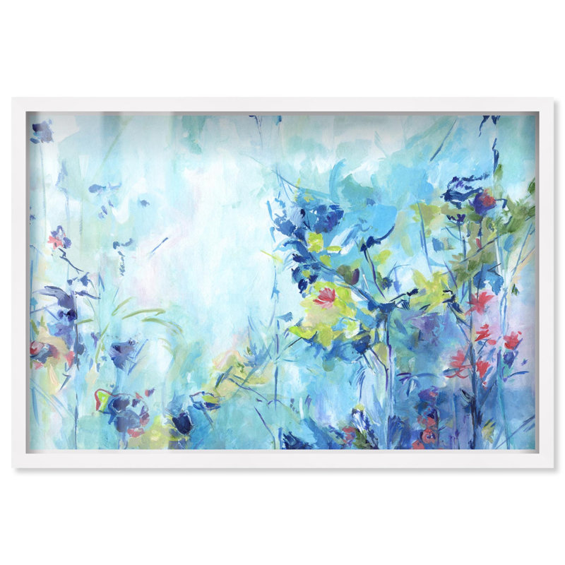 «Botanical Journey Shadowbox», impression murale sarcelle par Art Remedy, H 25 po x l 37 po, Blanc