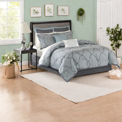 Luxury King Bedding Set, Cotton Comforter & Sheets, Traditional Damask Style