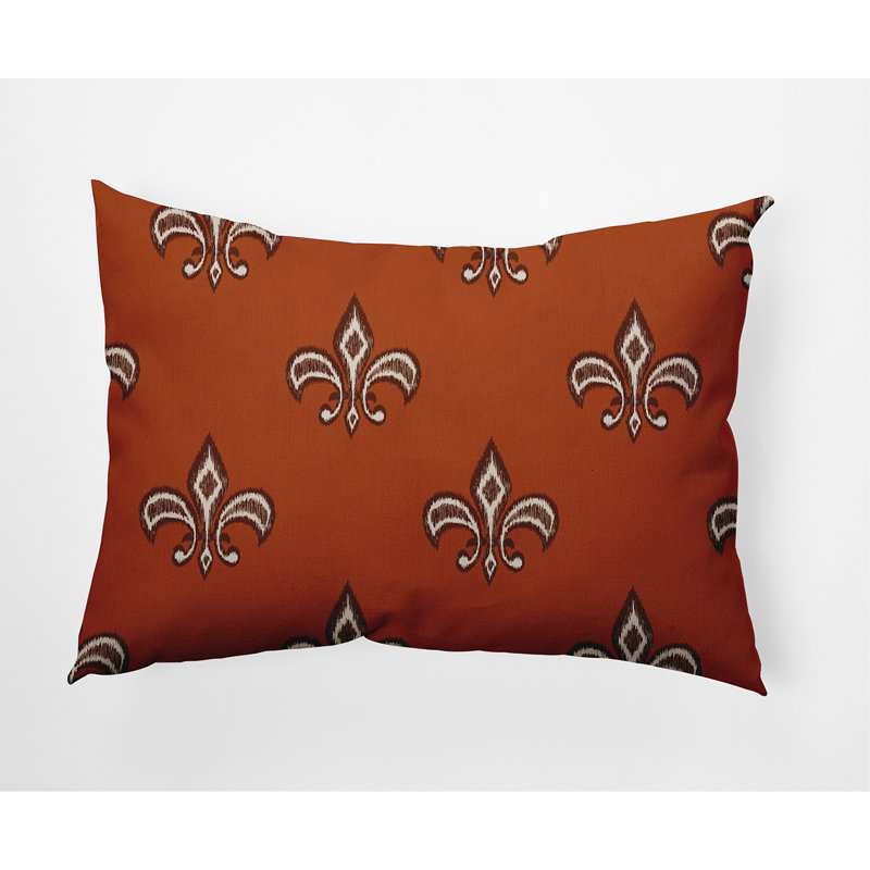 Coussin décoratif intérieur / extérieur Fleur De Lis, 14 po x 20 po, Terre de Sienne