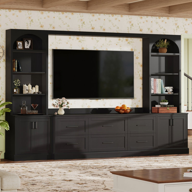 Meuble télé 107 po pour téléviseur de 70 po ou moins avec tablettes réglables pour le salon, Noir