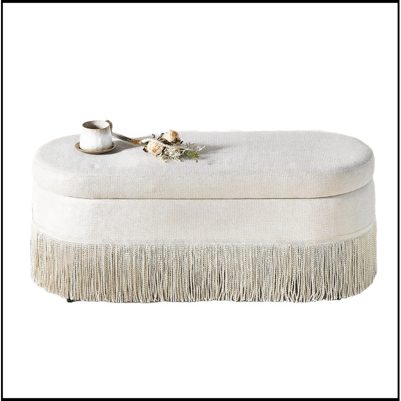 Banc ovale rembourré avec rangement rabattable et pieds robustes, Beige