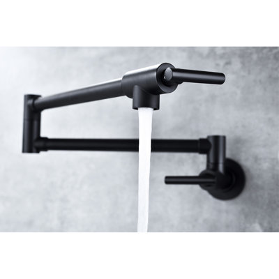 Matte Black Wall Mounted Pot Filler Faucet, Brass, 360 Rotation & Foldable, Double Handles For Easy Water Flow Regulation And Drip- Use, Surface Treated To Withstand Corrosion Folding Kitchen Faucet