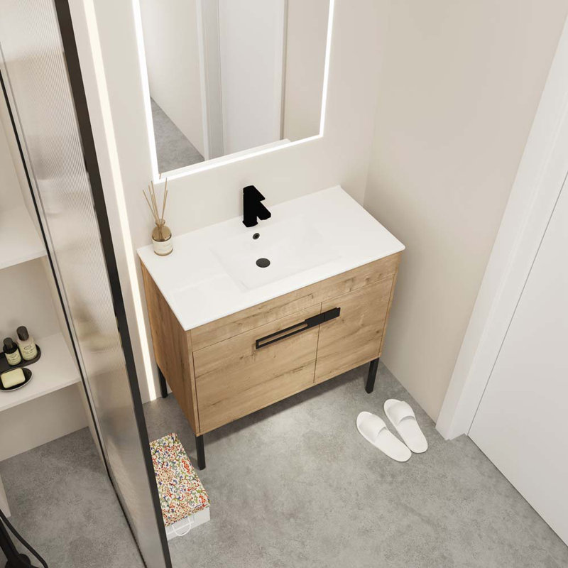 36 Inch Oak Freestanding Bathroom Vanity with Ceramic Sink