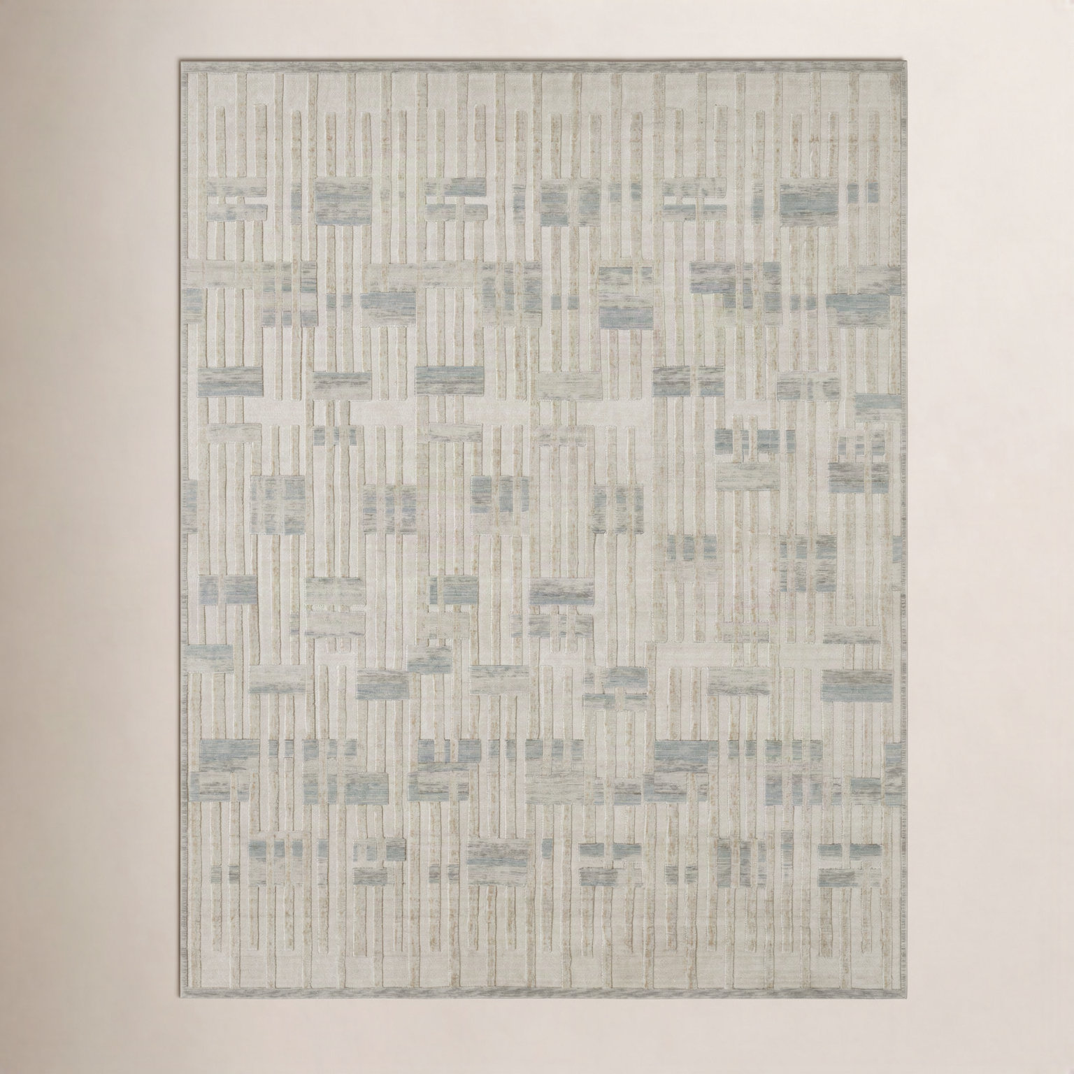 Geometric Wool Rug, Cream/Sand/Azure Abstract, Rectangle 9'9" x 12'6"
