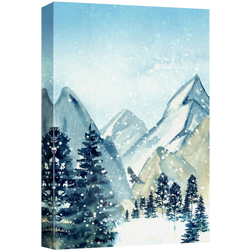 Paysage de forêt boisée «Winter Snow Pastel Watercolor Mountain» sur, Toile tendue, H 24 po x l 16 po