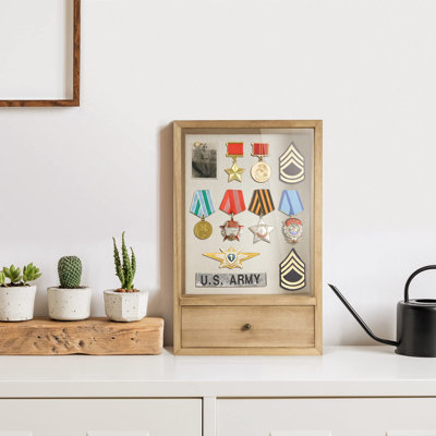 Deep Shadow Box Frame With Drawer, Shadowbox Display Case With Glass Window Picture Frame Memorabilia Bouquet Medals Military Photos Memory Box For Keepsakes