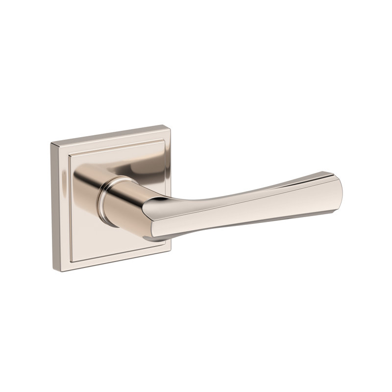 Wyndcliff Passage Lever with Stepped Square Rose in Satin Nickel, Polished Nickel