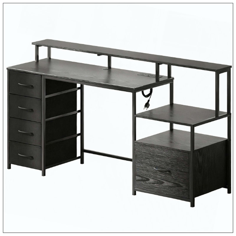 Bureau d'ordinateur avec classeur et tiroirs pour la maison et le bureau | Idée de cadeau, Noir patiné