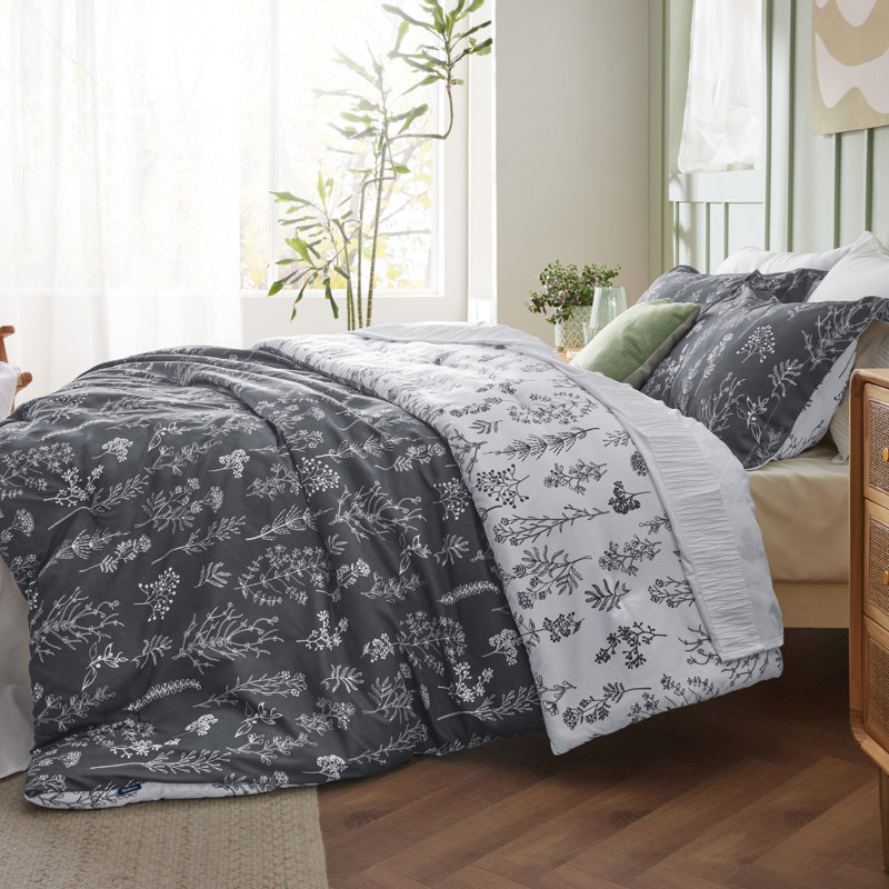 Best Seller Bedsure Comforter Set Reversible Cute Floral Bedding, 89GSM, Dark Gray, Full