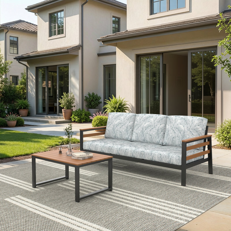 Townsend 80'' Wide Outdoor Patio Sofa with Sunbrella® Cushions, Green/White, Brown