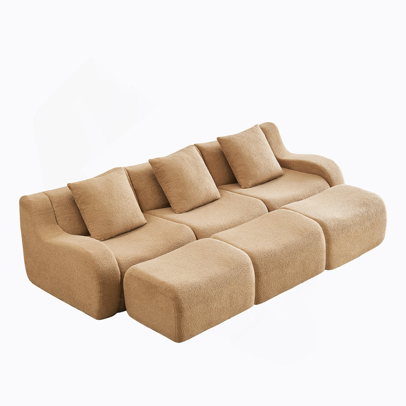 Canapé à trois places sans os avec tissu en peluche de haute qualité, sans assemblage, accoudoirs courbés, conception antidérapante et caractéristiques ergonomiques