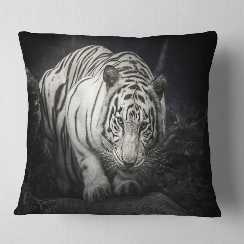 Tigre blanc - coussin imprimé animal, 16 po x 1 po, Coussin décoratif