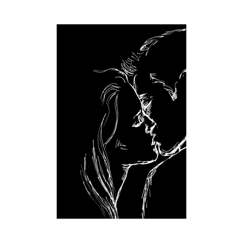 «Kiss - Black and White» par Fanitsa Petrou - reproduction d'art sur toile tendue, H 26 po x l 18 po x 1,5 po