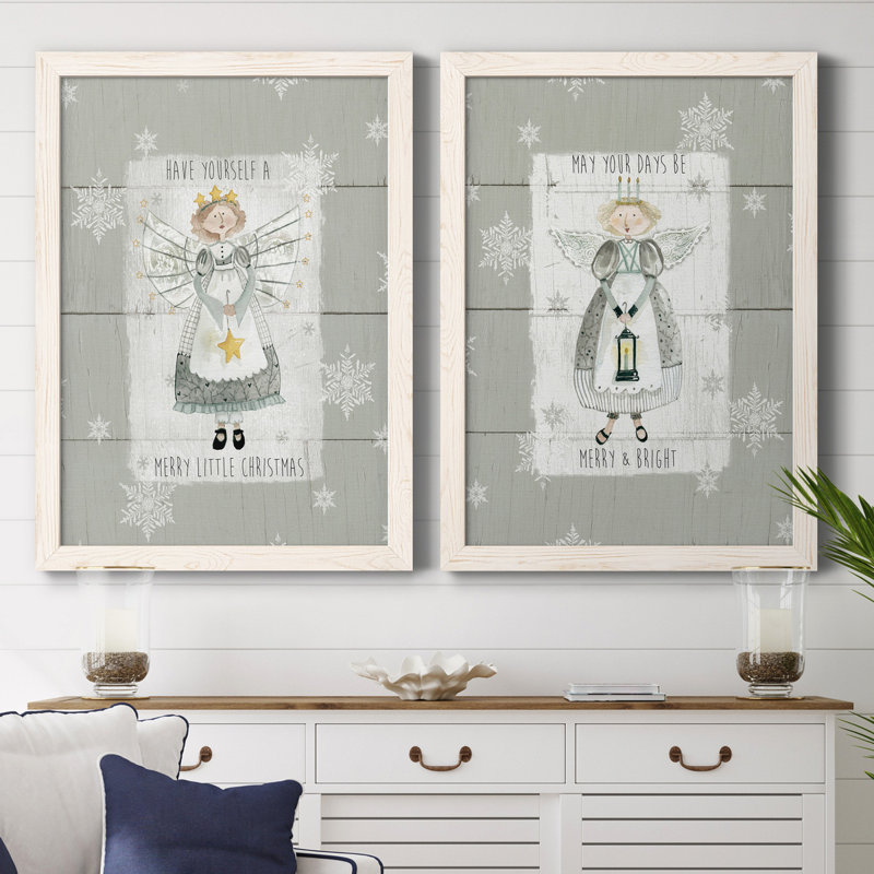 «Merry Little Christmas», ensemble de 2 reproductions d'art, H 44 po x l 31 po x P 1 po, Toile blanche encadrée, Pas de tapis