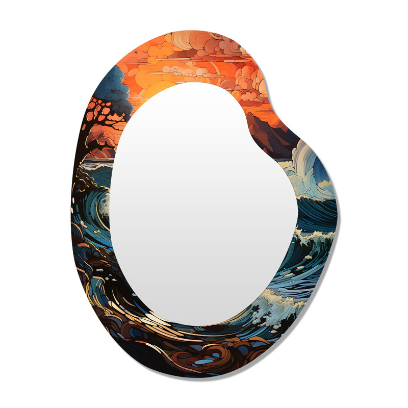 «Lular Ocean Charm Vivid Wood Cut Effect III», miroir décoratif asymétrique océan