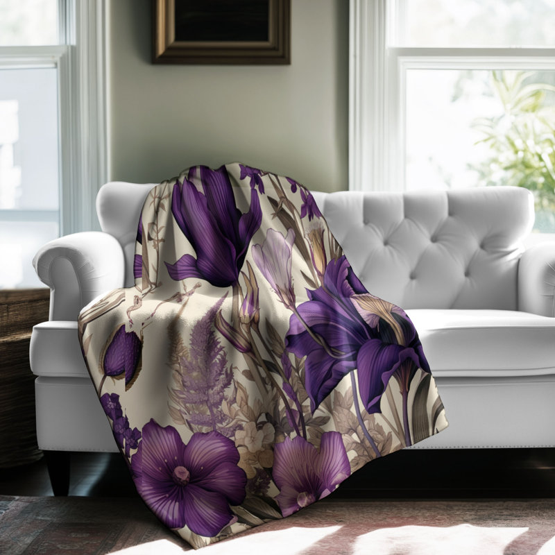 Mulberry Flowers - Couverture sherpa de qualité supérieure 1 pièce, Grand lit
