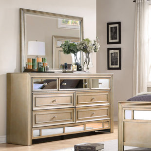 Commode 7 tiroirs avec miroir Champagne