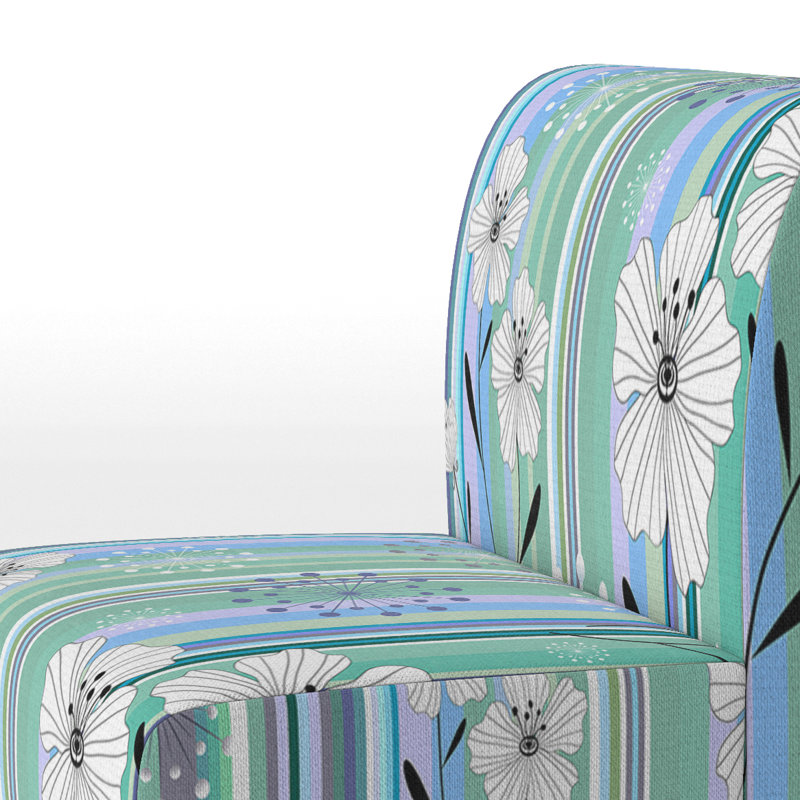 Fauteuil de chambre d'appoint rembourré à motif floral à rayures vertes et bleues