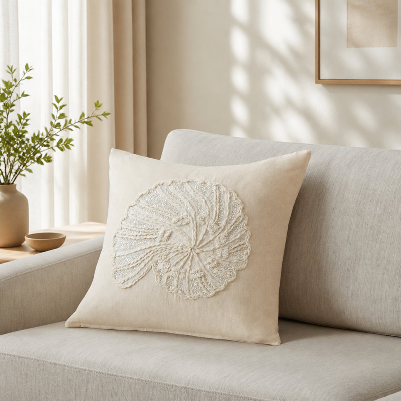 Embroidered Cotton Linen Blend Decorative Pillow Cover