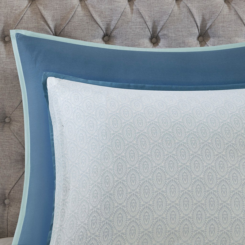 Ensemble d'édredon réversible en coton 8 pièces Madison Park Isla - Shabby Chic, certifié Oeko-Tex, bleu très grand californien