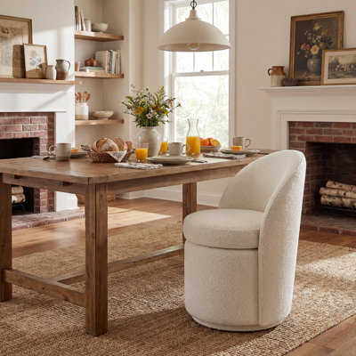 Chaise de salle à manger rembourrée et pivotante, chaise de cuisine en tonneau en tissu Boucle, chaise d'appoint à oreilles, fauteuil de coiffeuse