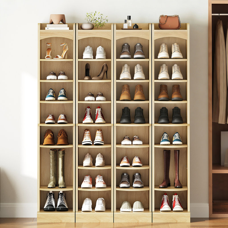 Armoire à chaussures à 9 niveaux avec tablettes ouvertes amovibles, Natural