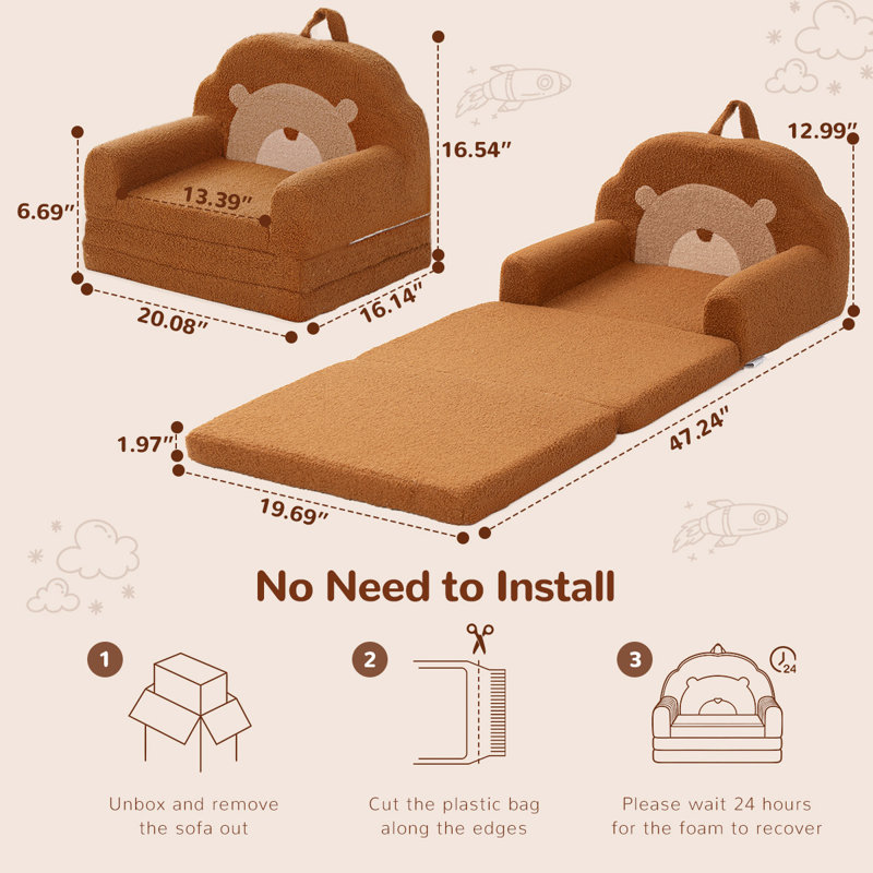Extra Wide Soft Toddler Couch Fold Out, 2-in-1 Kids Couch, Convertible Kids Sofa to Lounger, Comfy Toddler Chair, Kid Furniture for Playroom, Ideal Gifts for Boys & Girls