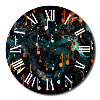 Horloge murale Waves Of Music Notes In Retro Orange and Blue III