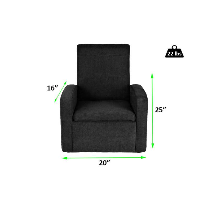 Hibner Kids 16'' Recliner and Ottoman, Black