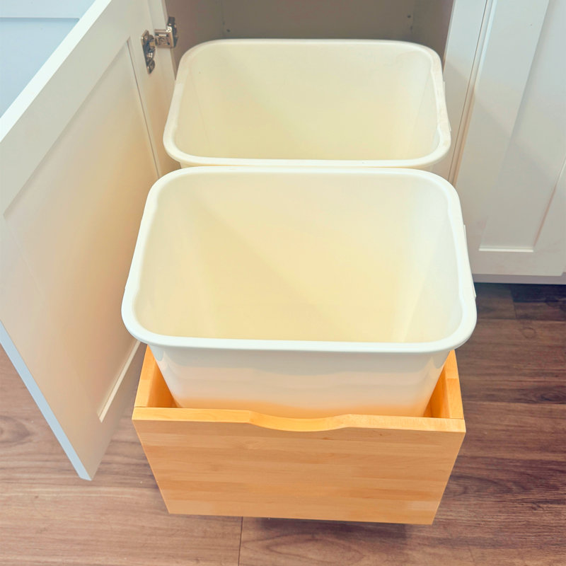 Solid Wood Pullout Trash Can With Soft-Close Slides