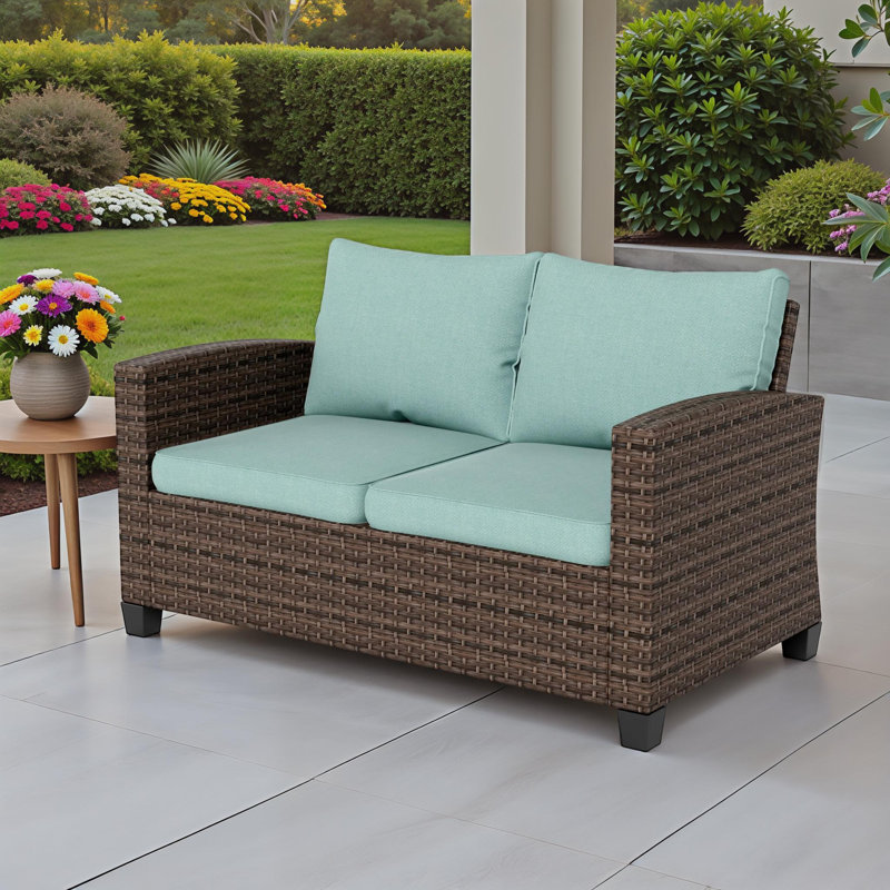 Ameliah 49.6'' Wide Straight Patio Sofa with Cushions, Aqua